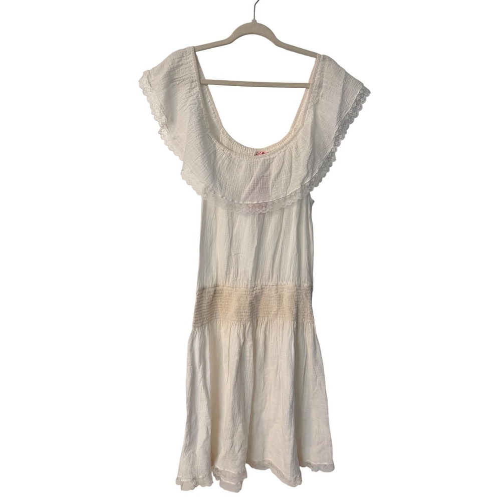 Vintage Impromptu White Cotton Prairie Dress Cottagecore Lace Smocked 14P Boho